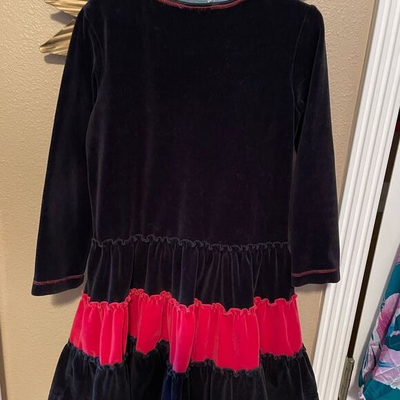 Hanna Andersson Girls Black and Red Velvet Embroidered Holiday Dress 6/7T - Picture 9 of 11